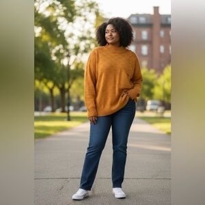 Women's Orange Sweater with Button Detail & Pocket Medium/Cotton